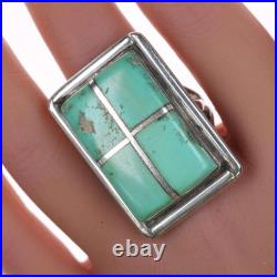 Sz10 Large Native American Turquoise Sterling channel inlay ring