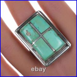 Sz10 Large Native American Turquoise Sterling channel inlay ring