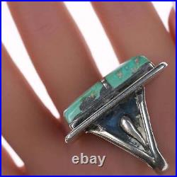 Sz10 Large Native American Turquoise Sterling channel inlay ring