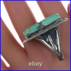 Sz10 Large Native American Turquoise Sterling channel inlay ring