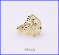 Textured Native American Indian Chief Unisex Ring Solid 10K Yellow Gold Size 8