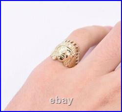 Textured Native American Indian Chief Unisex Ring Solid 10K Yellow Gold Size 8