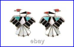 Thunderbird Earrings Lapel Pins Silver Multi-Stone Native American Zuni Style
