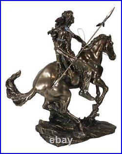 Tribal Native American Indian Warrior With Javelin Spear Riding Horse Statue