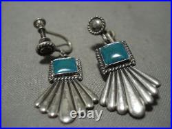 VERY RARE VTG 1920s NATIVE AMERICAN EARRINGS'SQUARED' TURQUOISE SILVER