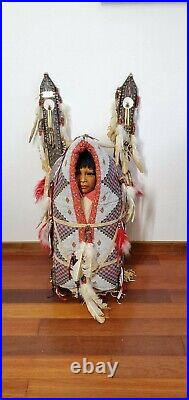 VINTAGE NATIVE AMERICAN FULLY BEADED LARGE TOM DOMIANI Cheyenne Cradle Zaze Doll