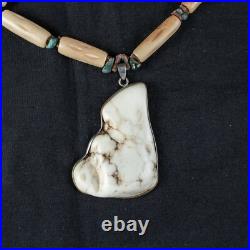 VINTAGE Native American Indian Agate, Turquoise and Hide Necklace