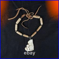 VINTAGE Native American Indian Agate, Turquoise and Hide Necklace
