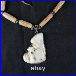 VINTAGE Native American Indian Agate, Turquoise and Hide Necklace