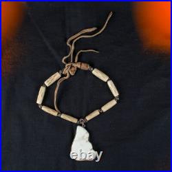 VINTAGE Native American Indian Agate, Turquoise and Hide Necklace
