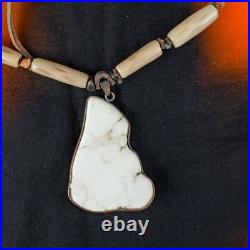VINTAGE Native American Indian Agate, Turquoise and Hide Necklace