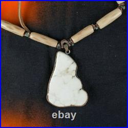 VINTAGE Native American Indian Agate, Turquoise and Hide Necklace
