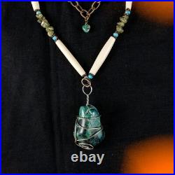 VINTAGE Native American Indian Turquoise, Copal and Beads Double Drop Necklace