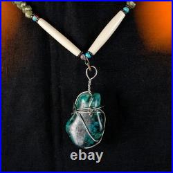 VINTAGE Native American Indian Turquoise, Copal and Beads Double Drop Necklace