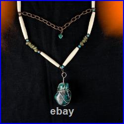VINTAGE Native American Indian Turquoise, Copal and Beads Double Drop Necklace