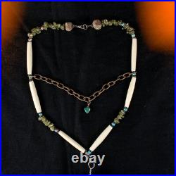 VINTAGE Native American Indian Turquoise, Copal and Beads Double Drop Necklace