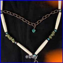 VINTAGE Native American Indian Turquoise, Copal and Beads Double Drop Necklace