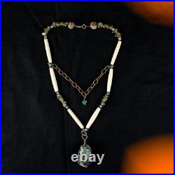 VINTAGE Native American Indian Turquoise, Copal and Beads Double Drop Necklace