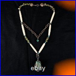VINTAGE Native American Indian Turquoise, Copal and Beads Double Drop Necklace