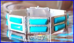 VINTG Navajo NativeAmerican SterlingSilver SleepingBeauty GemTurquoise Bracelet