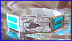 VINTG Navajo NativeAmerican SterlingSilver SleepingBeauty GemTurquoise Bracelet