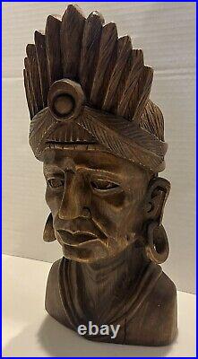 VTG Carved Indian Art Head Bust Sculpture Tribal Native American Chiseled 12