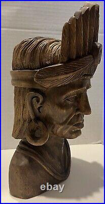 VTG Carved Indian Art Head Bust Sculpture Tribal Native American Chiseled 12