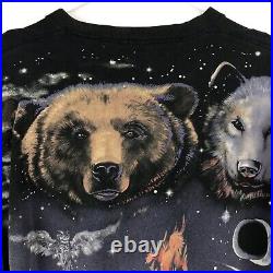 VTG Liquid Blue Brian Fox Native American Indian Bear Wolf AOP Shirt Men XL 1998