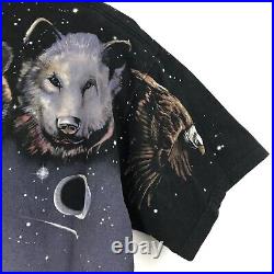 VTG Liquid Blue Brian Fox Native American Indian Bear Wolf AOP Shirt Men XL 1998