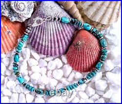 VTG NAVAJO STERLING Old Stock Webbed Turquoise Bracelet & Anklet or His & Hers