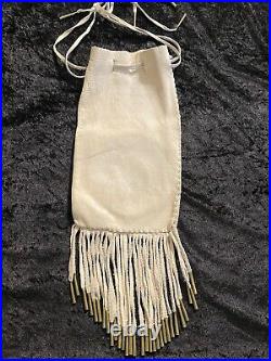 VTG Native American Sioux Plains Beaded Pipe Tobacco Bag Fringed with Copper Ends