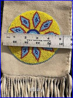 VTG Native American Sioux Plains Beaded Pipe Tobacco Bag Fringed with Copper Ends