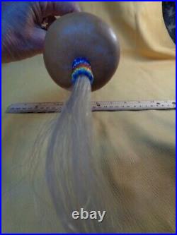 VTG Navajo Beaded Gourd Dance Rattle Horsehair Leather