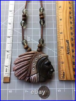 VTG Oregon Jasper From Succor Creek? 2 Sided Indian Head Pendant Necklace 84g