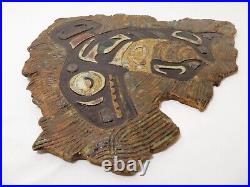 VTG Signed Dawson STONE CARVED PNW NATIVE AMERICAN ART Wall Plaque ORCA TOTEM