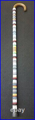 Very Nice Fully Beaded Feather Design Wood Native American Indian Walking Cane