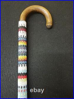 Very Nice Fully Beaded Feather Design Wood Native American Indian Walking Cane