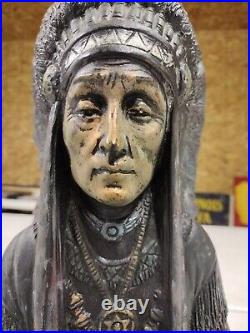 Vintage 17 Sitting Native American Indian Chief Statue Peace Pipe & Headdress