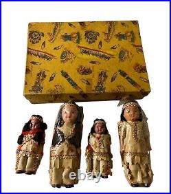 Vintage Bisque Indian Family Native American Boxed Museum