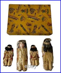 Vintage Bisque Indian Family Native American Boxed Museum