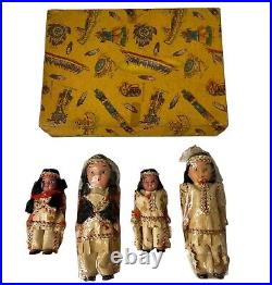 Vintage Bisque Indian Family Native American Boxed Museum