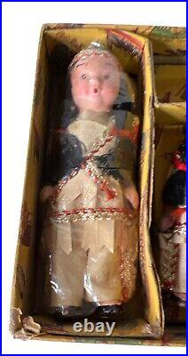 Vintage Bisque Indian Family Native American Boxed Museum