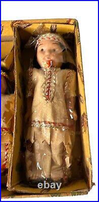 Vintage Bisque Indian Family Native American Boxed Museum