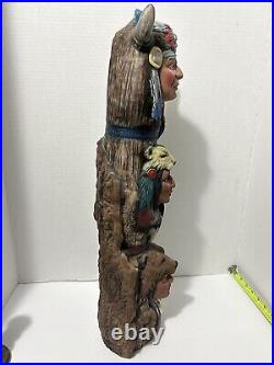Vintage Ceramic Totem Native American Cougar Bear Medicine Man Hand Painted 22H