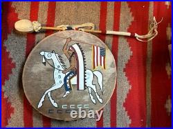 Vintage Ceremonial drum Kiowa Plains Indian American Flag 12 Diam Fresh