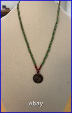 Vintage Dead Pawn Beaded Native American Necklace With Vintage Coin 22
