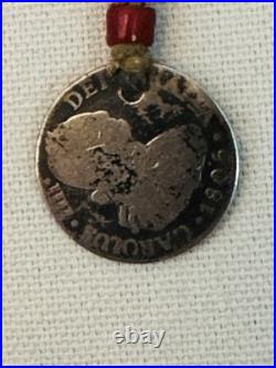 Vintage Dead Pawn Beaded Native American Necklace With Vintage Coin 22