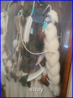 Vintage Dream Catcher Native American Indian w Fur XXL 4ft Mountable Framed Rare