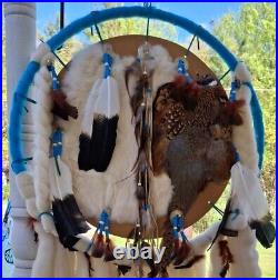 Vintage Dream Catcher Native American Mandala Huge 51 Fur Wool Feathers Beaded