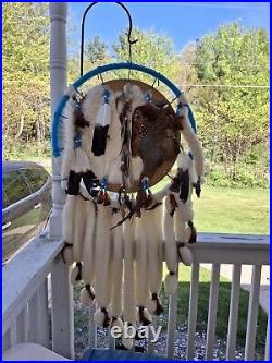 Vintage Dream Catcher Native American Mandala Huge 51 Fur Wool Feathers Beaded